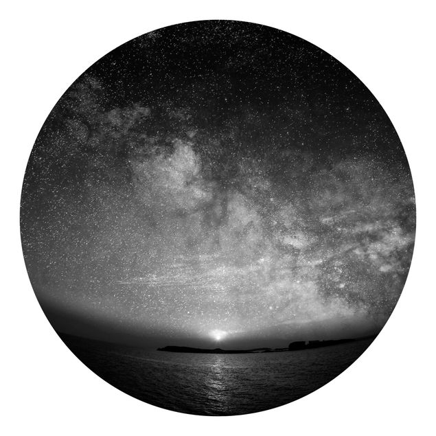 Fototapete Landschaft Sonne und Sternenhimmel am Meer schwarz-weiß