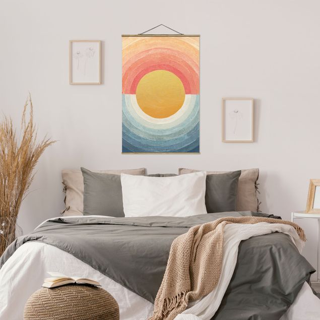 Stoffbild mit Posterleisten - Sonne zwischen Himmel und Meer - Hochformat 2:3