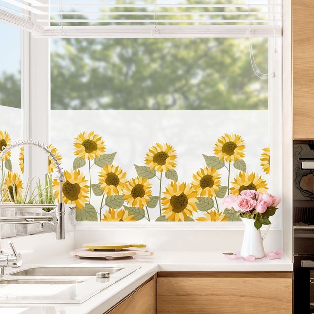 Fensterfolie Farbig Sonnenblumen Illustration