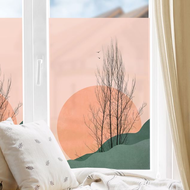 Fensterbilder Landschaft Sonnenuntergang mit Baum