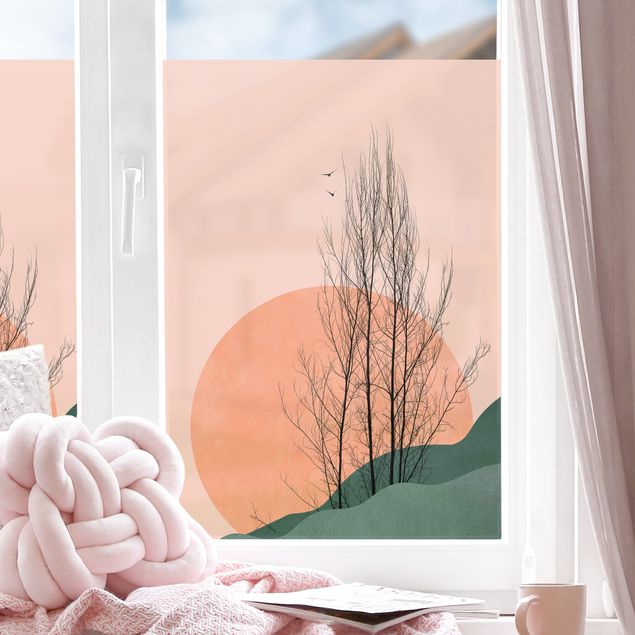 Fensterbilder Wald Sonnenuntergang mit Baum