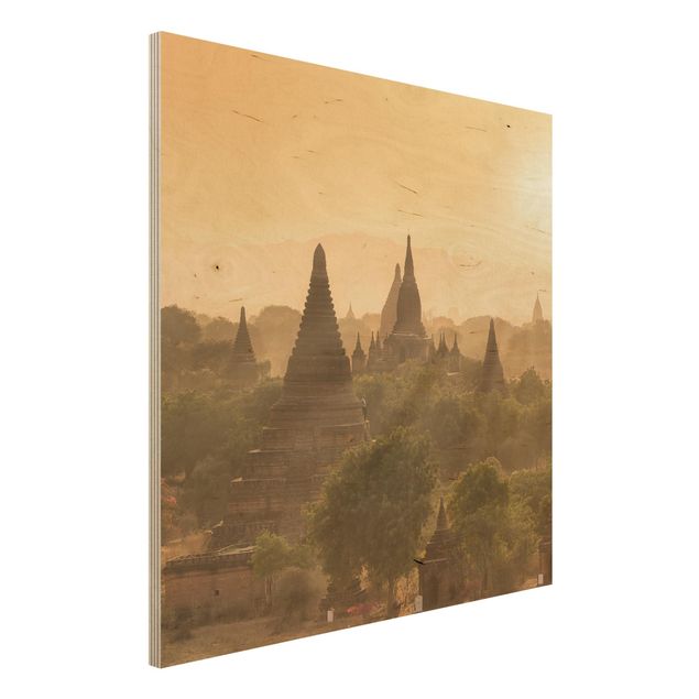Holzbilder Landschaften Sonnenuntergang über Bagan