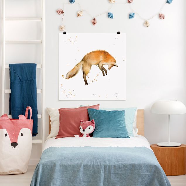 Poster Kinderzimmer Tiere Springender Fuchs