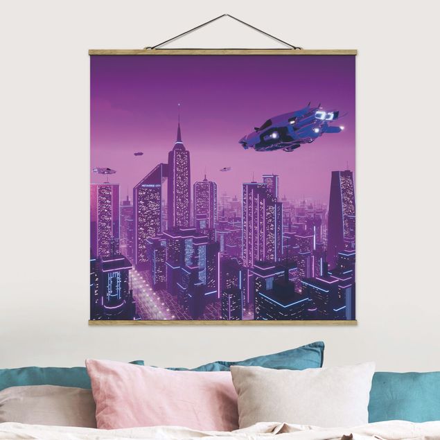 Bilder für die Wand Stadt im Neonlicht mit Raumschiffen