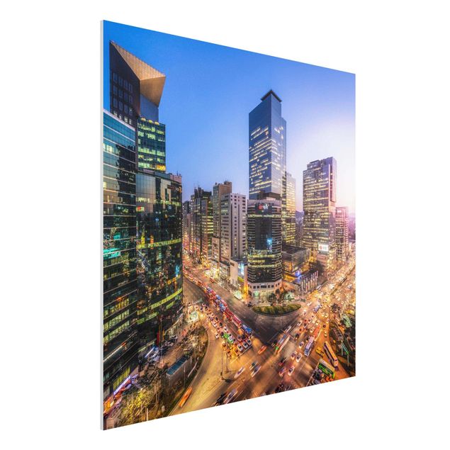 Forex Fine Art Print - Stadtlichter von Gangnam - Quadrat 1:1