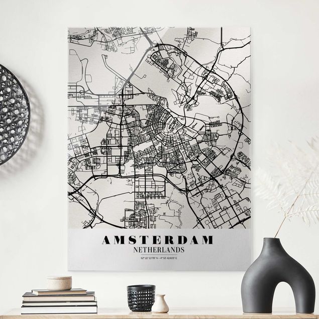 Glasbilder XXL Stadtplan Amsterdam - Klassik