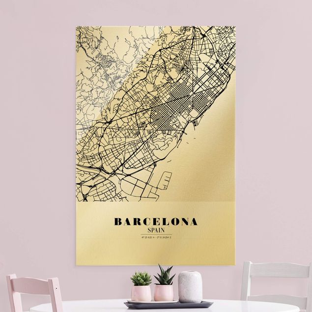 Glasbilder Schwarz-Weiß Stadtplan Barcelona - Klassik