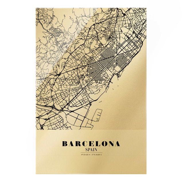 Bilder auf Glas Stadtplan Barcelona - Klassik