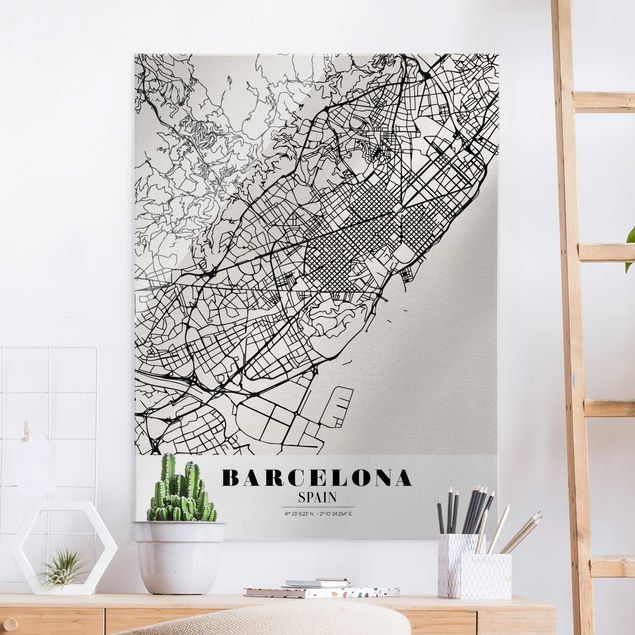 Wandbilder Glas XXL Stadtplan Barcelona - Klassik