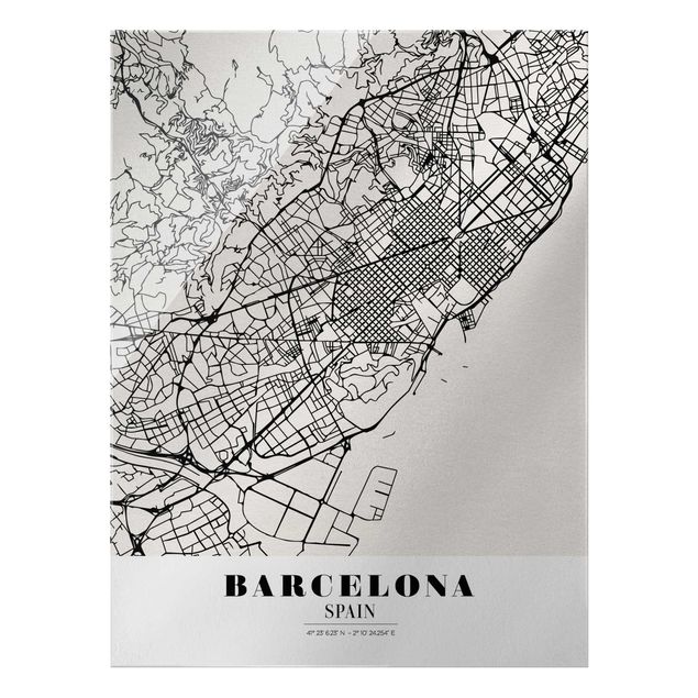 Glas Wandbilder Stadtplan Barcelona - Klassik