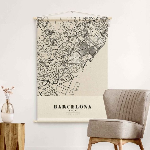 Wandteppich Weltkarte Stadtplan Barcelona - Klassik