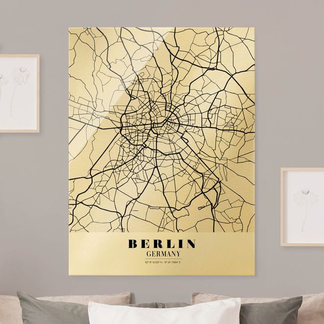Glasbilder Schwarz-Weiß Stadtplan Berlin - Klassik