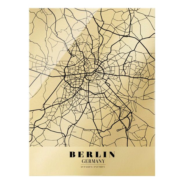 Bilder auf Glas Stadtplan Berlin - Klassik