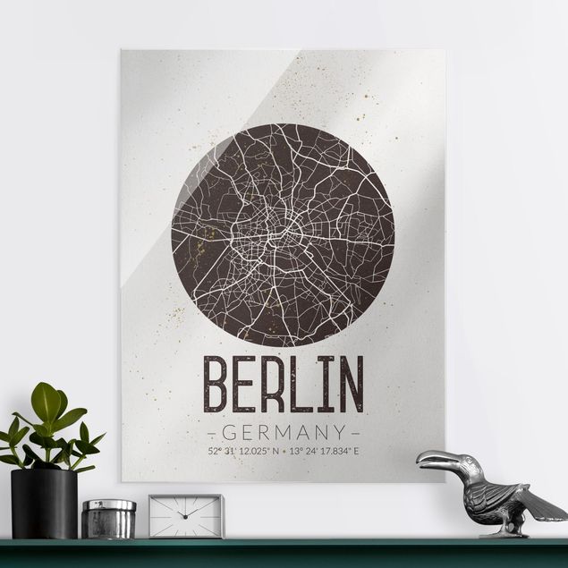 Wandbilder Glas XXL Stadtplan Berlin - Retro