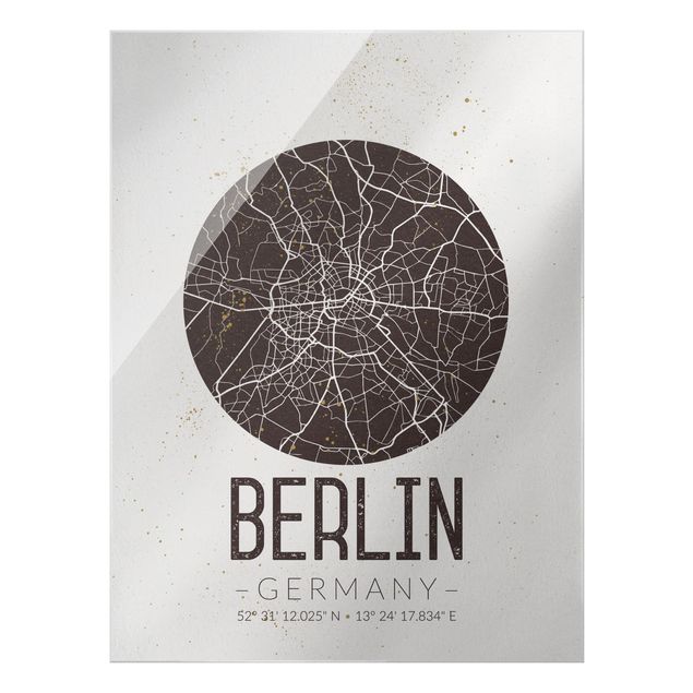 Glas Wandbilder Stadtplan Berlin - Retro