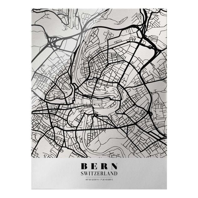 Glasbilder Stadtplan Bern - Klassik