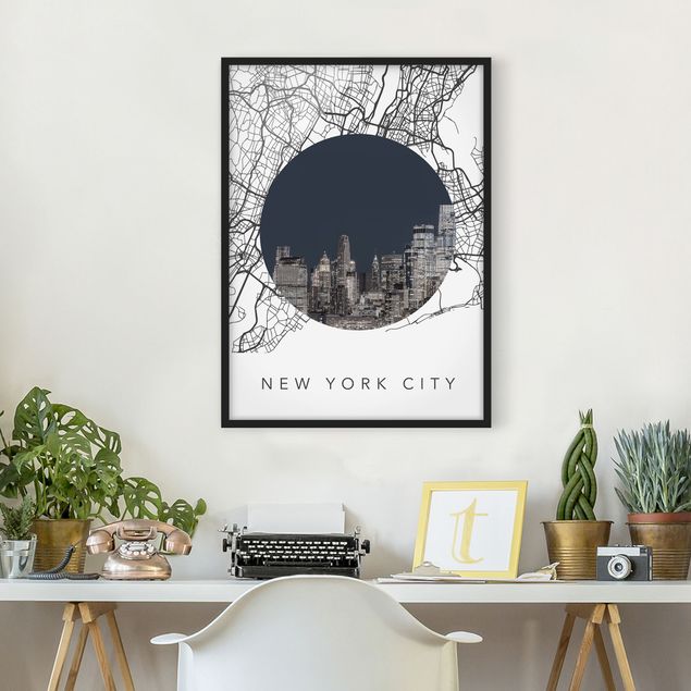 Sprüche Bilder mit Rahmen Stadtplan Collage New York City