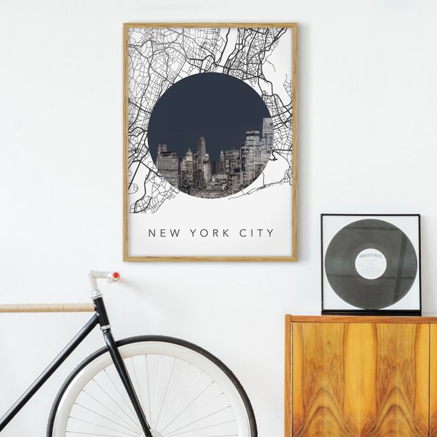 Schwarz-Weiß Bilder mit Rahmen Stadtplan Collage New York City