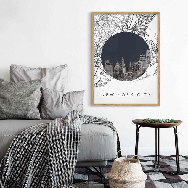 Weltkarten mit Rahmen Stadtplan Collage New York City