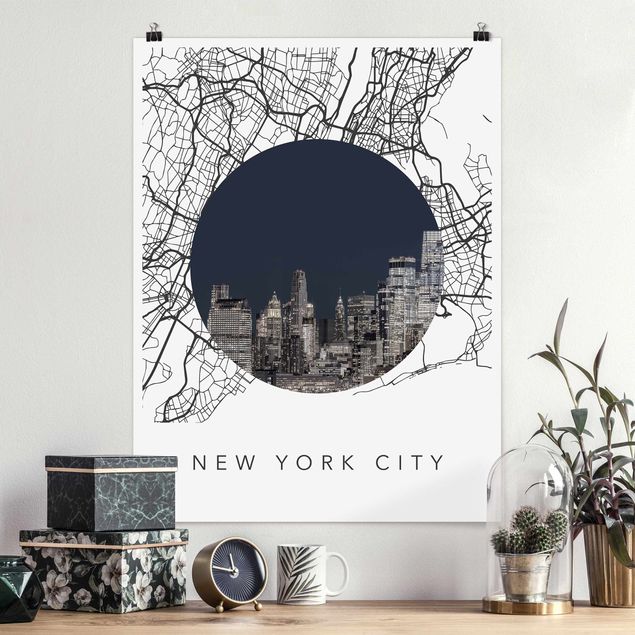 Poster Illustration Stadtplan Collage New York City