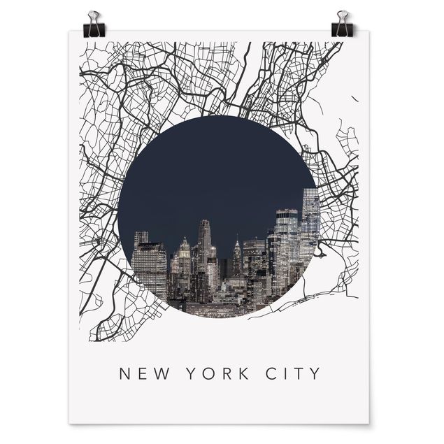 Weltkarte Poster Stadtplan Collage New York City