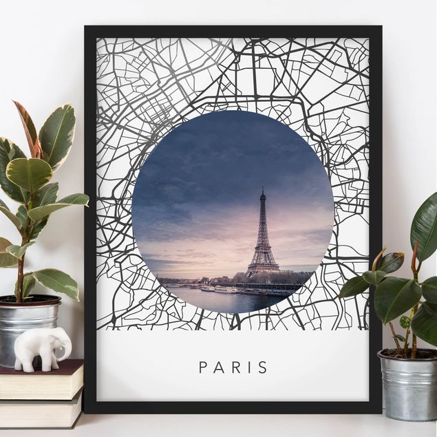 Schwarz-Weiß Bilder mit Rahmen Stadtplan Collage Paris