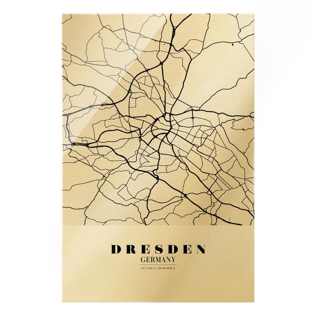 Glasbild - Stadtplan Dresden - Klassik - Hochformat 2:3