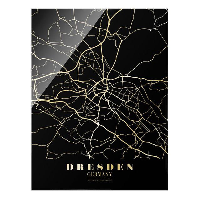 Glasbilder Stadtplan Dresden - Klassik Schwarz