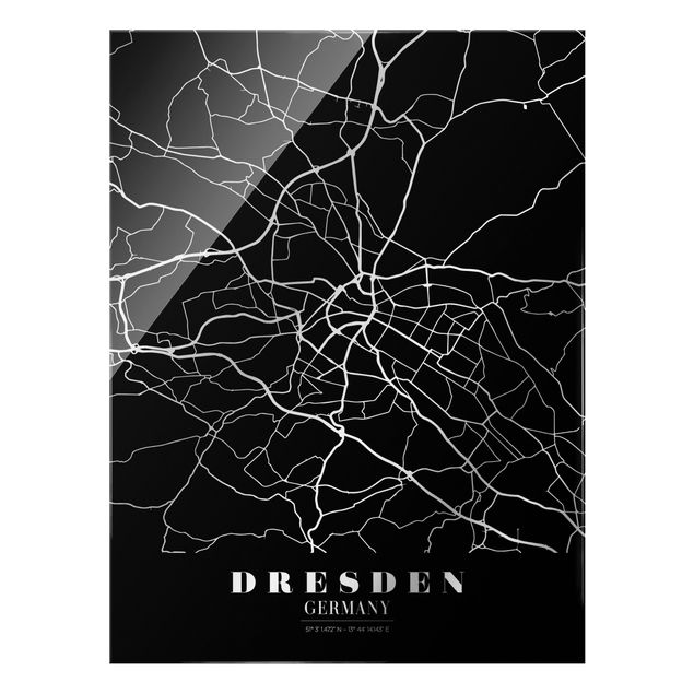 Glasbilder Stadtplan Dresden - Klassik Schwarz