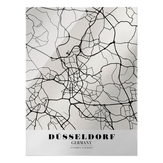 Glasbilder Stadtplan Düsseldorf - Klassik