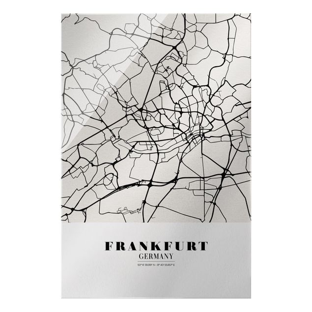 Bilder auf Glas Stadtplan Frankfurt - Klassik