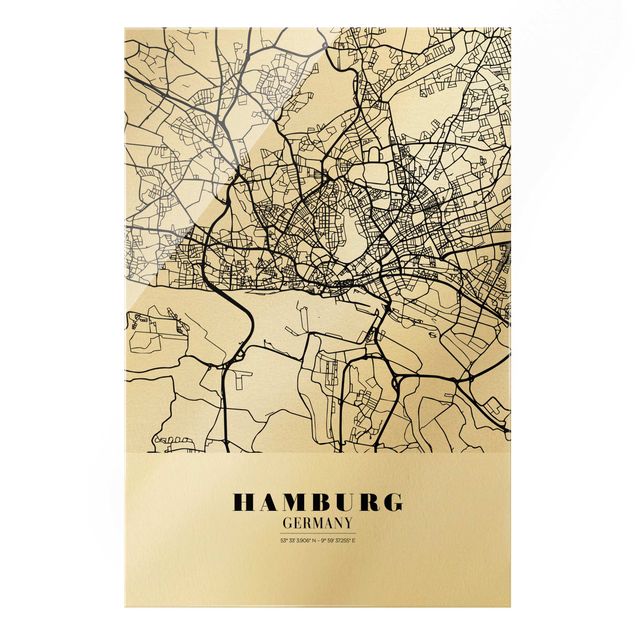 Glasbild - Stadtplan Hamburg - Klassik - Hochformat 2:3