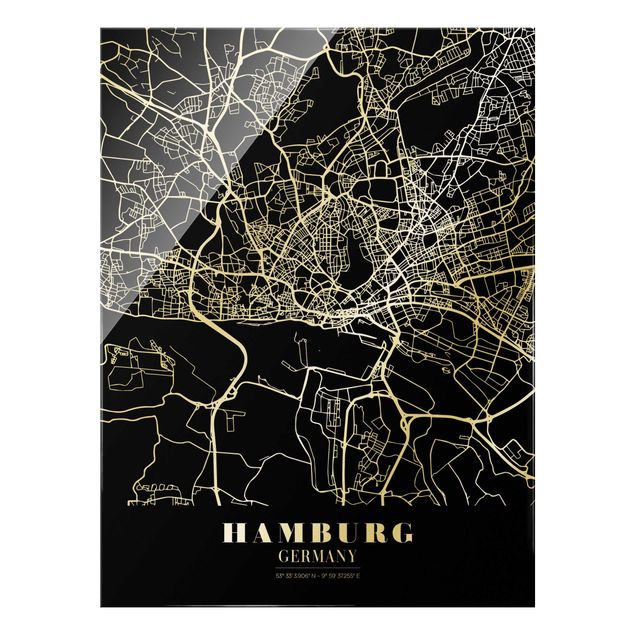 Wandbilder Stadtplan Hamburg - Klassik Schwarz