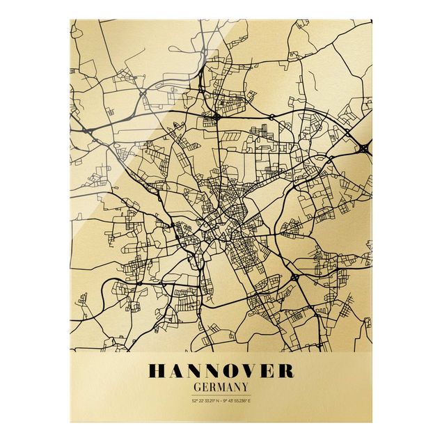 Bilder auf Glas Stadtplan Hannover - Klassik