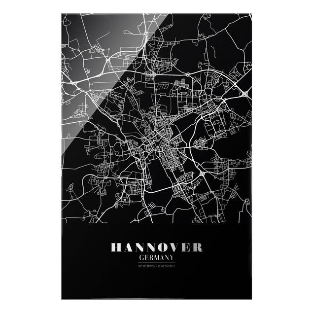Bilder auf Glas Stadtplan Hannover - Klassik Schwarz
