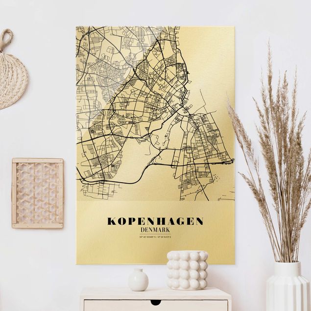 XXL Glasbilder Stadtplan Kopenhagen - Klassik