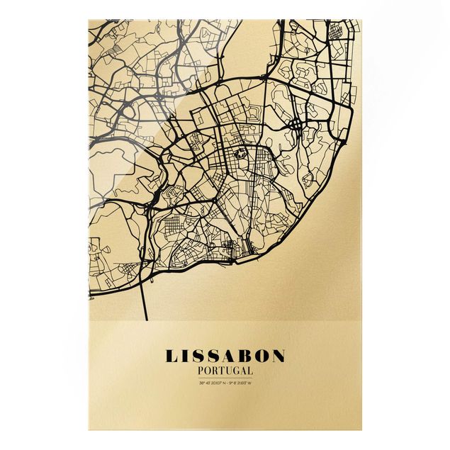 Bilder auf Glas Stadtplan Lissabon - Klassik