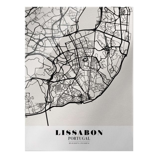 Glasbilder Stadtplan Lissabon - Klassik