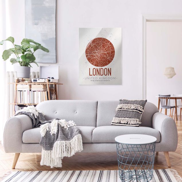 Glasbilder mit Spruch Stadtplan London - Retro