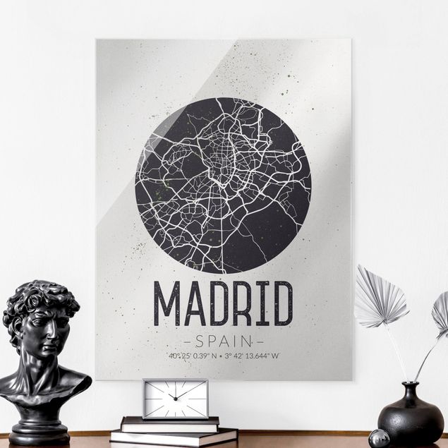 Wandbilder Glas XXL Stadtplan Madrid - Retro