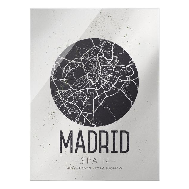 Glas Wandbilder Stadtplan Madrid - Retro