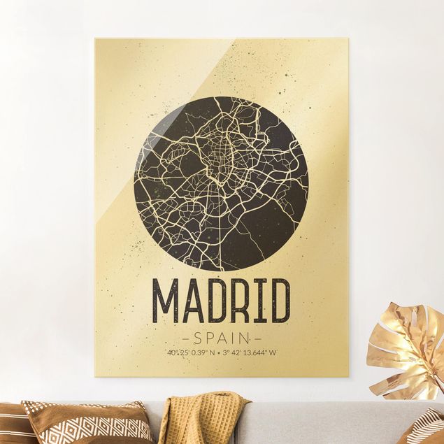 Wandbilder Glas XXL Stadtplan Madrid - Retro