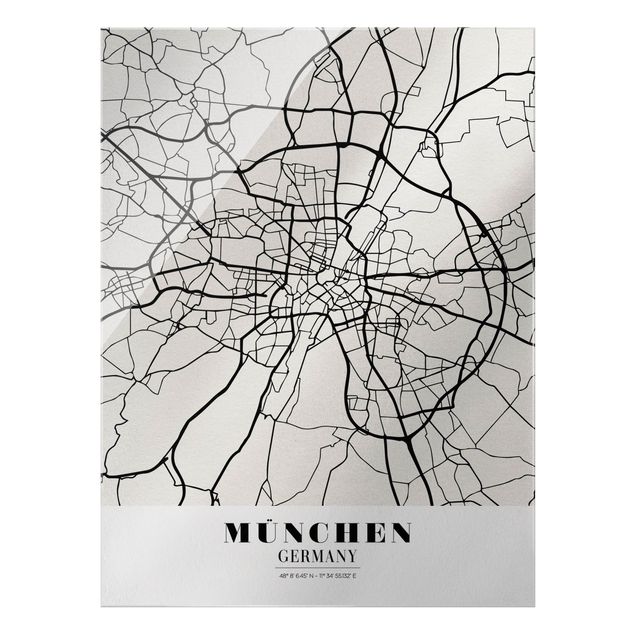 Glasbilder Stadtplan München - Klassik