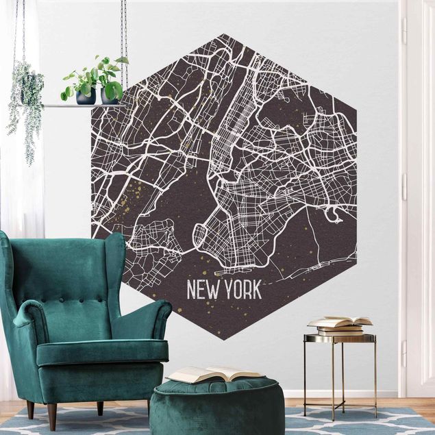 Moderne Tapeten Stadtplan New York- Retro