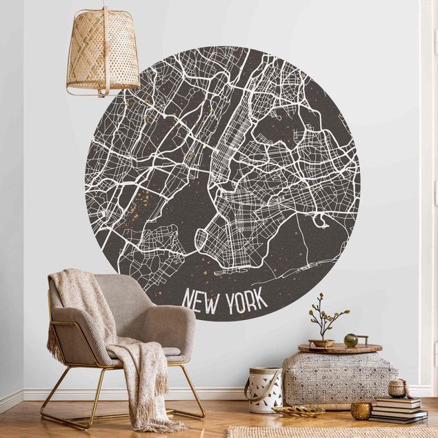 Tapeten rund Stadtplan New York- Retro