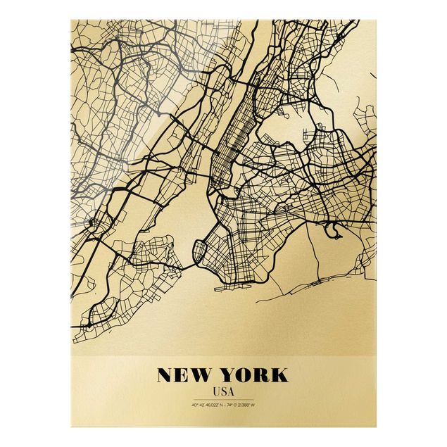 Glasbilder Stadtplan New York - Klassik