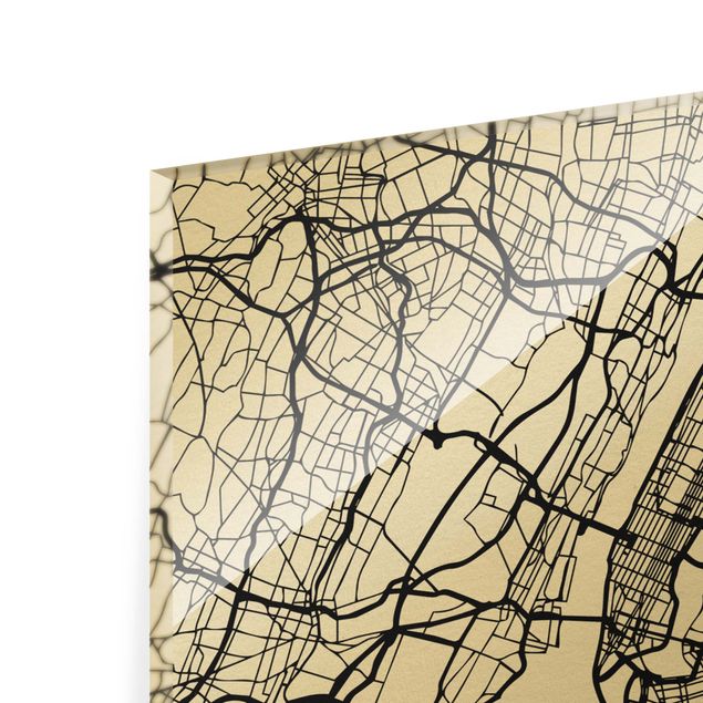 Bilder auf Glas Stadtplan New York - Klassik