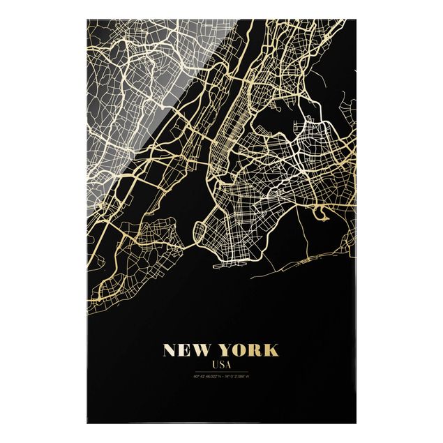 Bilder für die Wand Stadtplan New York - Klassik Schwarz