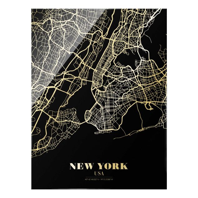 Schöne Wandbilder Stadtplan New York - Klassik Schwarz
