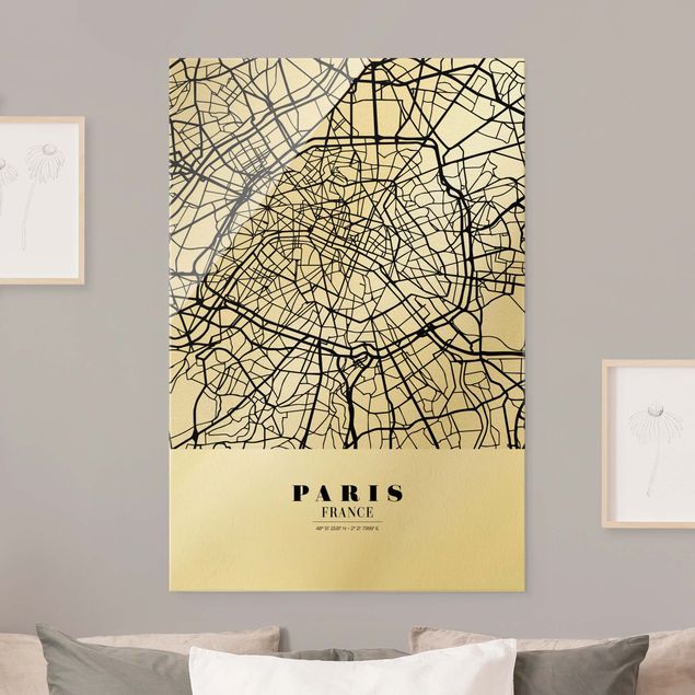 Glasbilder XXL Stadtplan Paris - Klassik